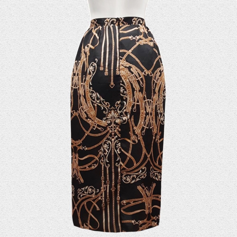SHEIKE Asymmetric Pencil Skirt. Black and Brown Abstract Print - Picture 2 of 8